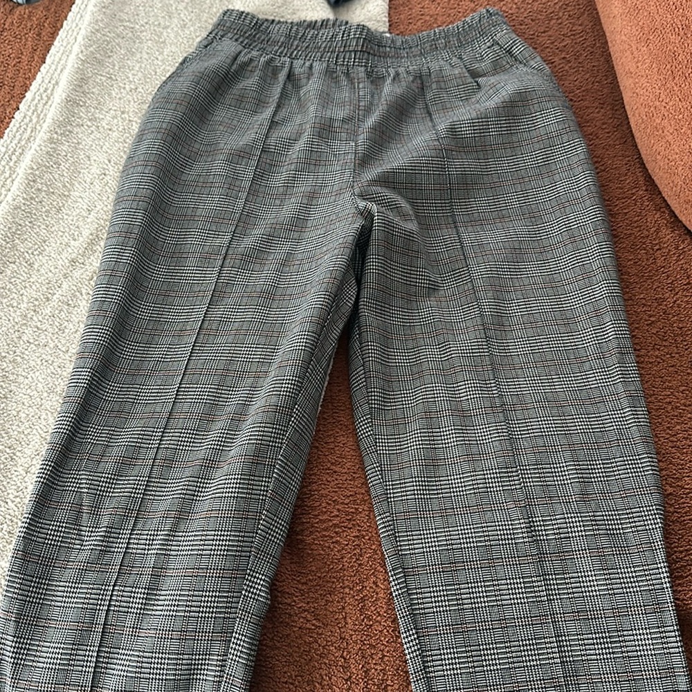 Plaid elastic waist pants